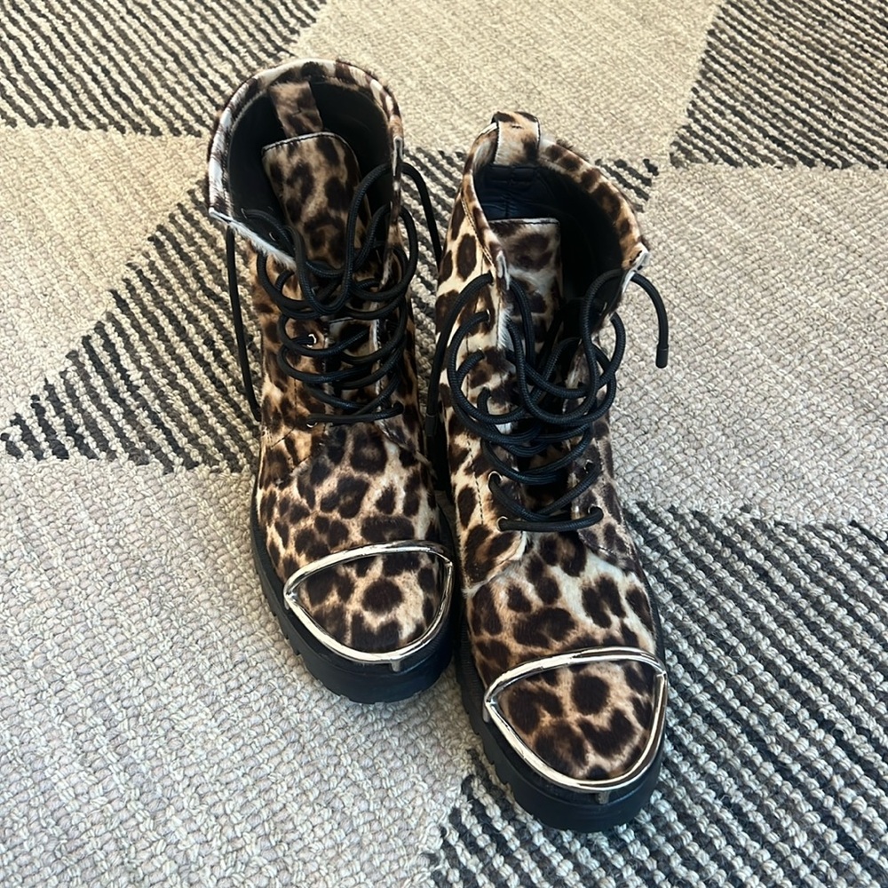 Alexander Wang Lyndon Embellished Leopard-Print Calf Hair Ankle Boots size 39